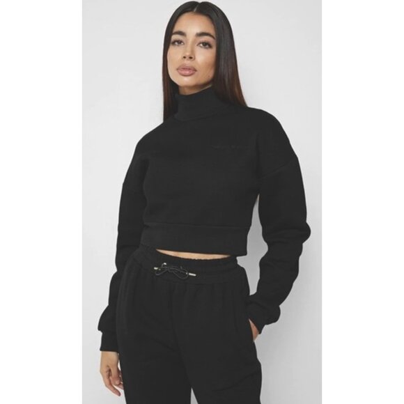 Maniere De Voir Tops - MANIERE DE VOIR Essential High Neck Sweater Jumper in Black Goth Vamp - Size XS